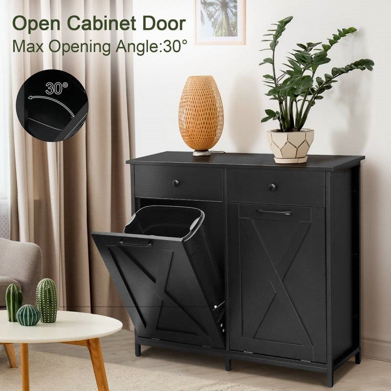 Black Multipurpose 2 Drawer / 2 Tilt Out 10gL Kitchen Laundry Trash/Recycle Storage-2