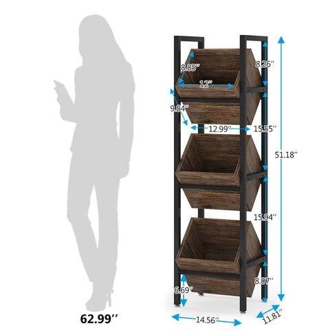 Black Industrial Farmhouse 3 Bin 36 Bottle Wine Rack Storage Display Shelf-4