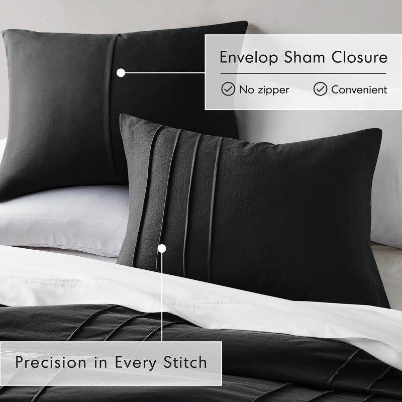 King size Pre-Washed Pleated Microfiber Comforter Set in Black-2