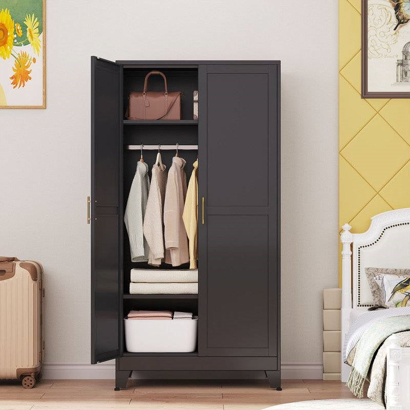 Black Metal Multifunctional Storage Armoire Wardrobe Closet-1