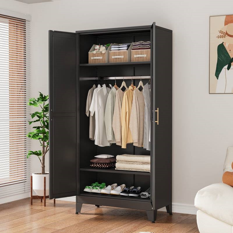 Black Metal Multifunctional Storage Armoire Wardrobe Closet-2