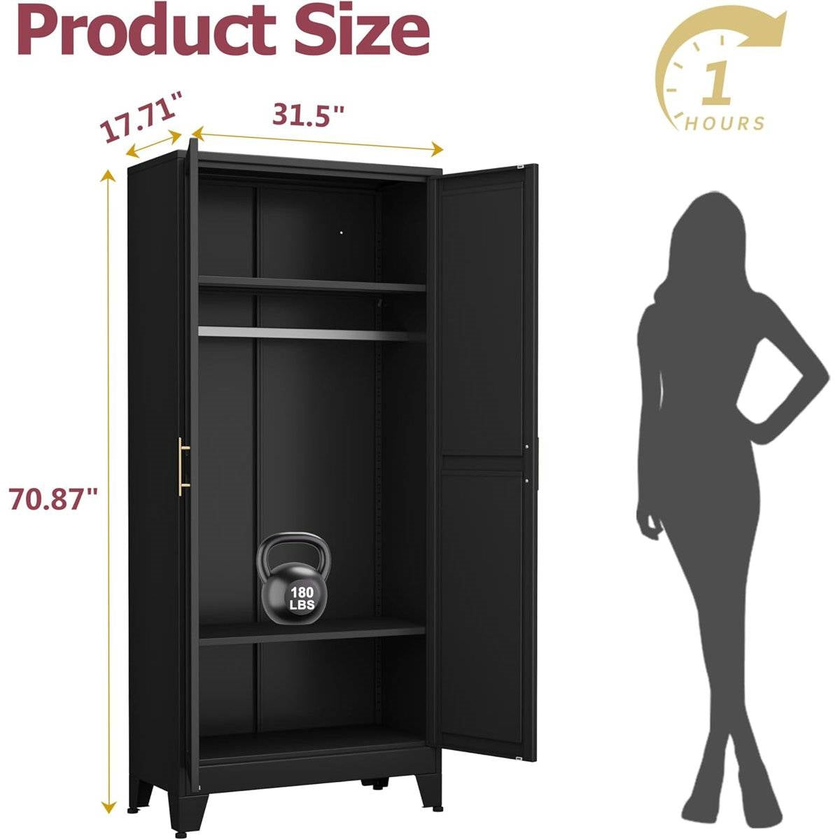 Black Metal Multifunctional Storage Armoire Wardrobe Closet-4