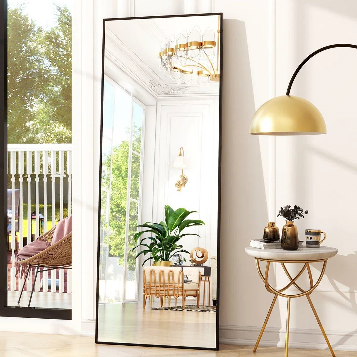 Black 64-inch Full Length Floor Mirror with Stand and Wall Mounting Holes-0