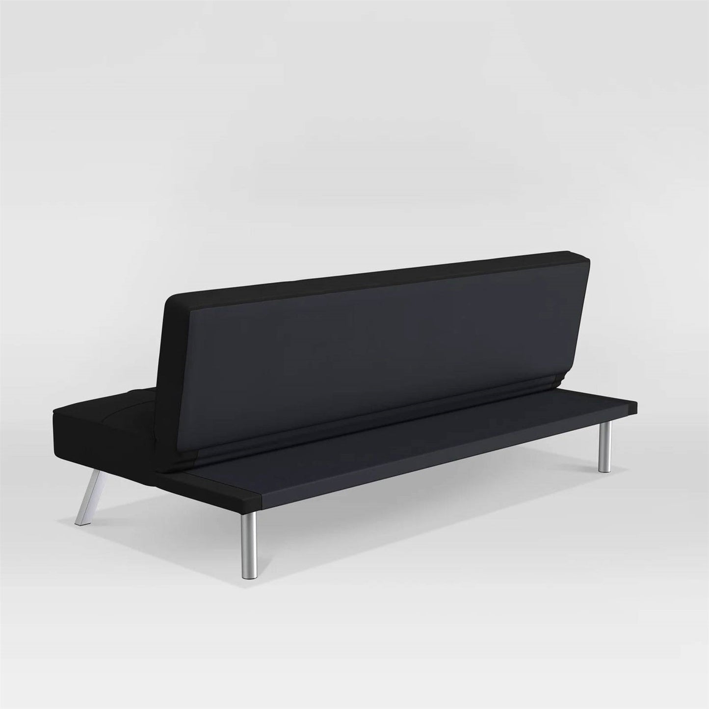 Modern Futon Sofa Bed in Black Fabric with Chrome Metal Legs-3