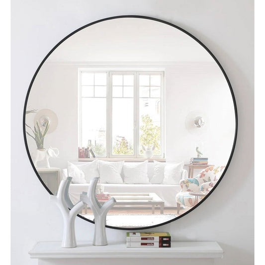 Round 39-inch Wall Mirror in Black - Living Room Bedroom Accent Bathroom Mirror-0