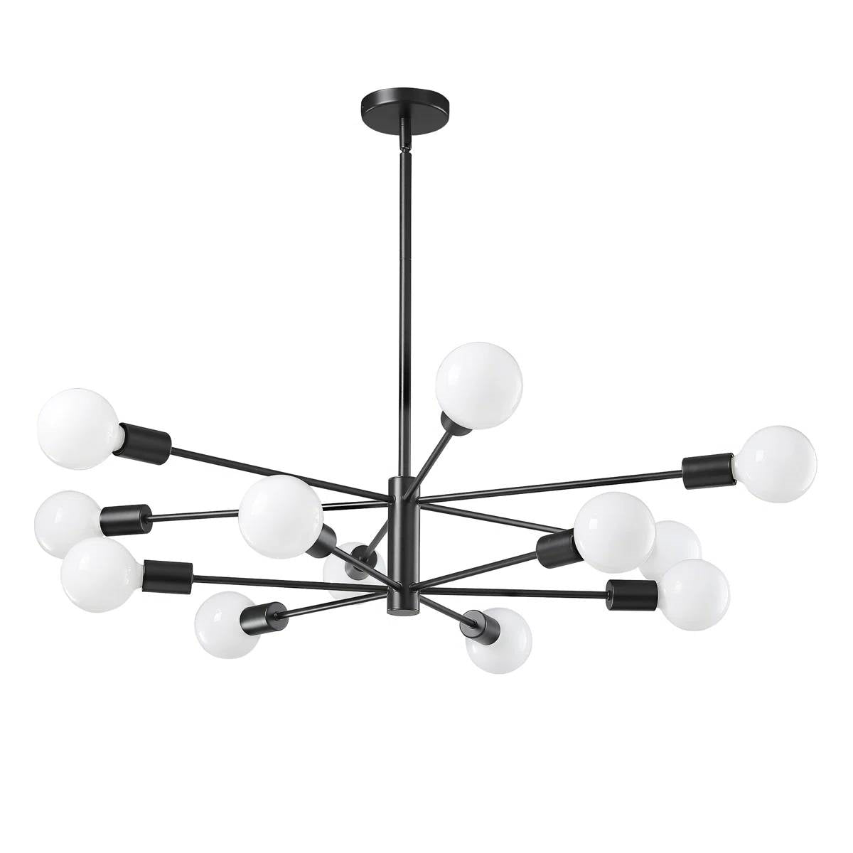 Black 33-inch Modern 12-Light Dimmable Sputnik Chandelier Lamp-0