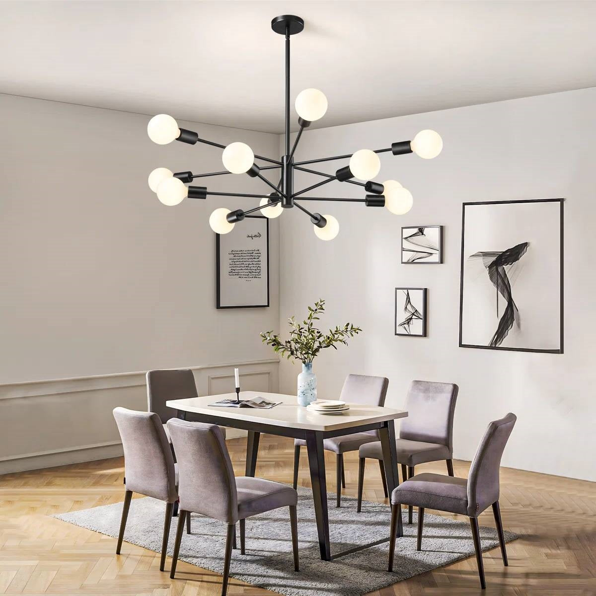 Black 33-inch Modern 12-Light Dimmable Sputnik Chandelier Lamp-1
