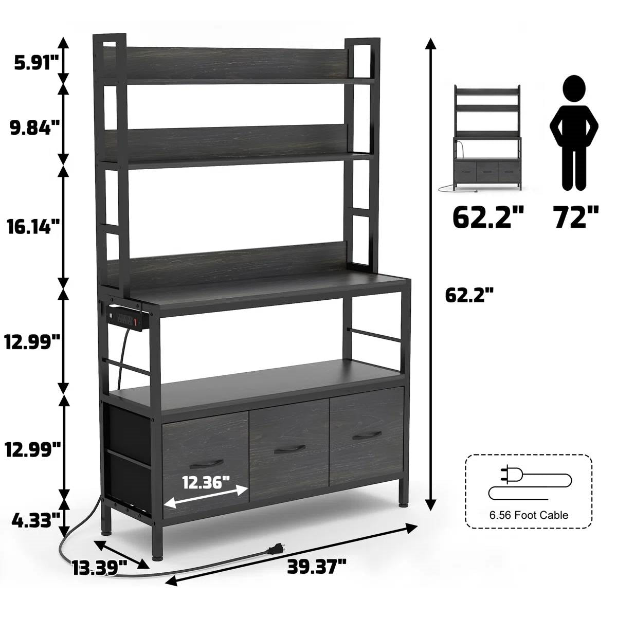 Black Metal Kitchen Baker's Rack 4-Shelves with Bottom Storage Cabinets-4