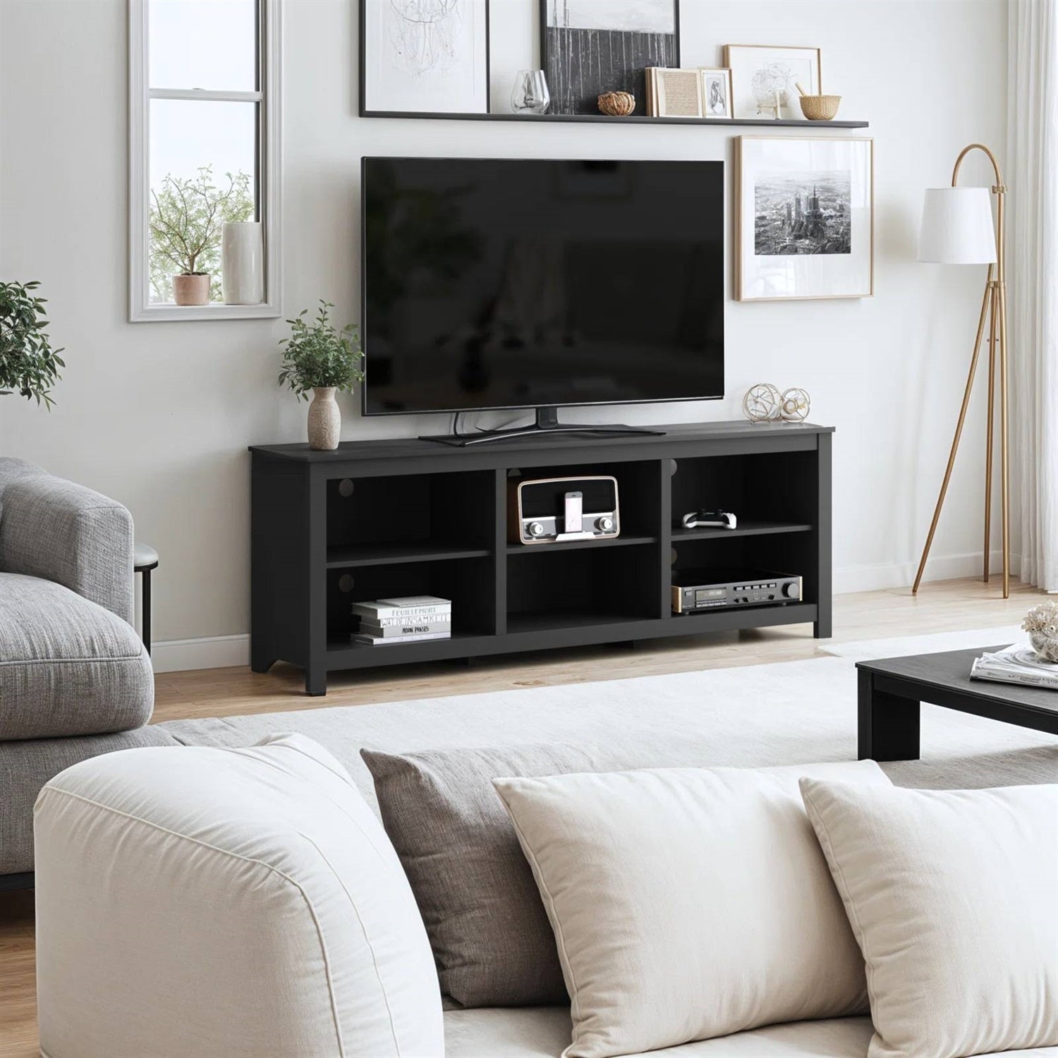 Farmhouse TV Stand in Black Wood Finish - for TVs up to 70-inch-3