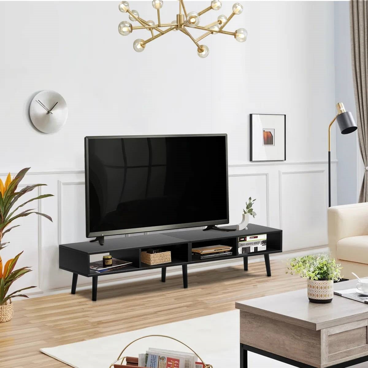 Mid-Century Modern Style TV Stand in Black Wood Finish - for TVs up to 65-inch-0