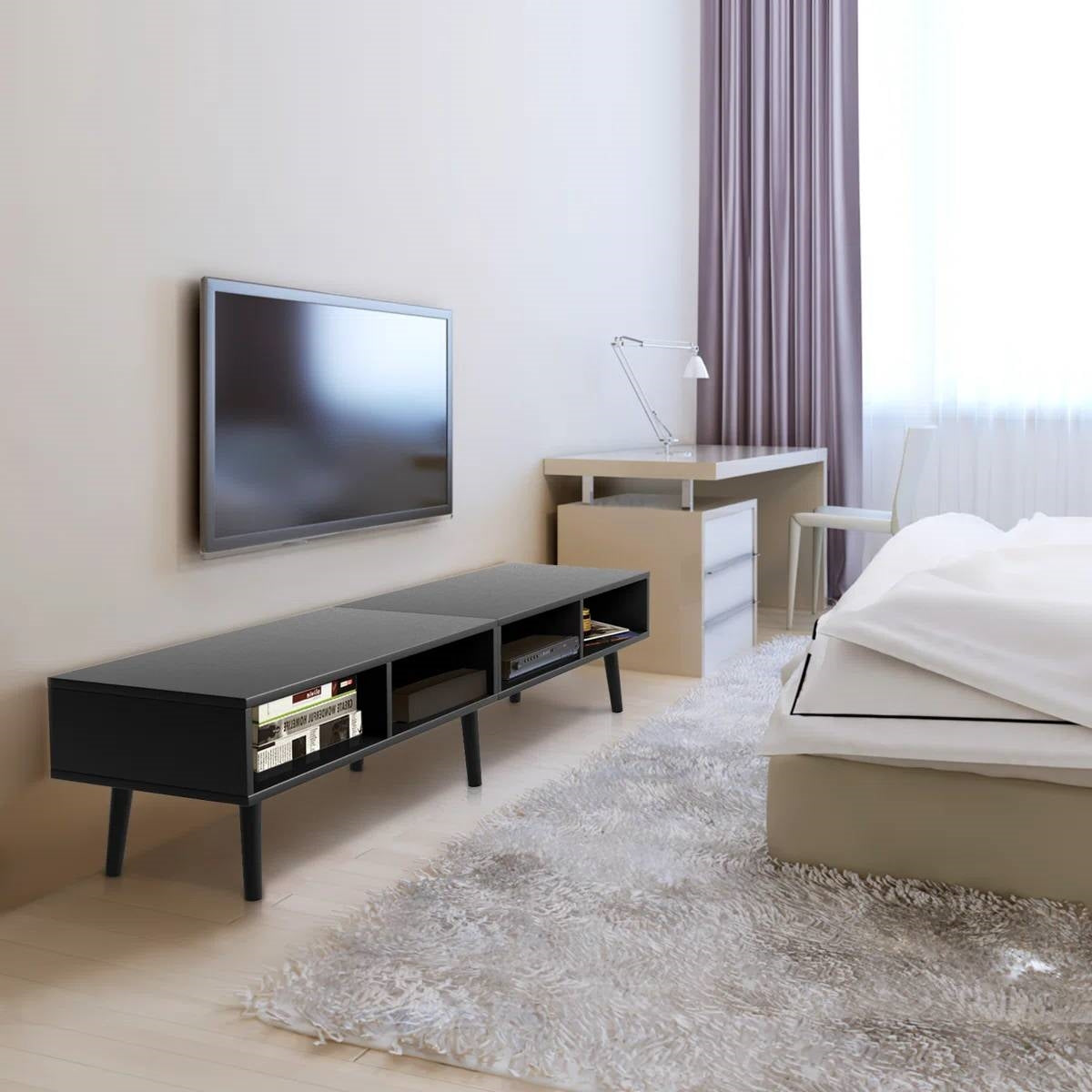 Mid-Century Modern Style TV Stand in Black Wood Finish - for TVs up to 65-inch-1