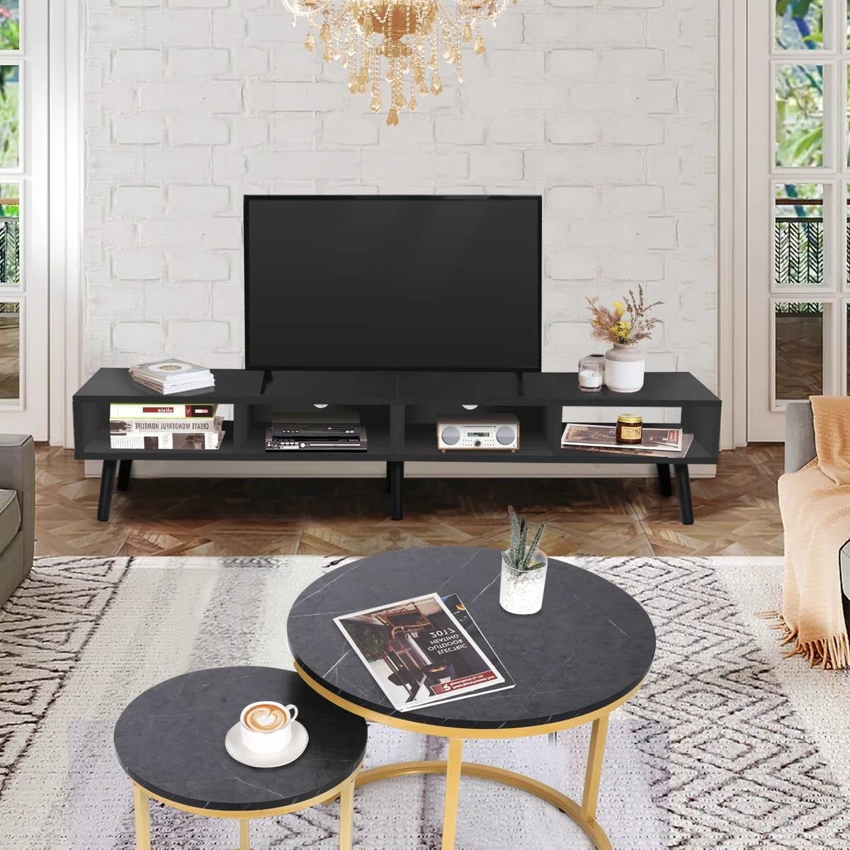 Mid-Century Modern Style TV Stand in Black Wood Finish - for TVs up to 65-inch-2
