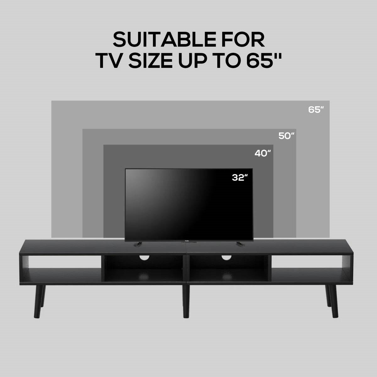 Mid-Century Modern Style TV Stand in Black Wood Finish - for TVs up to 65-inch-3