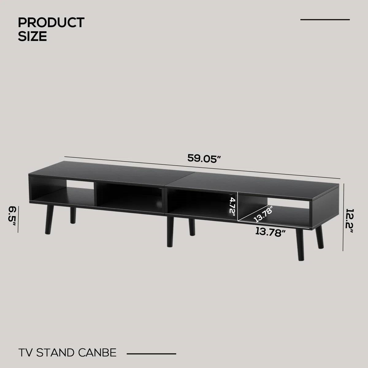 Mid-Century Modern Style TV Stand in Black Wood Finish - for TVs up to 65-inch-4