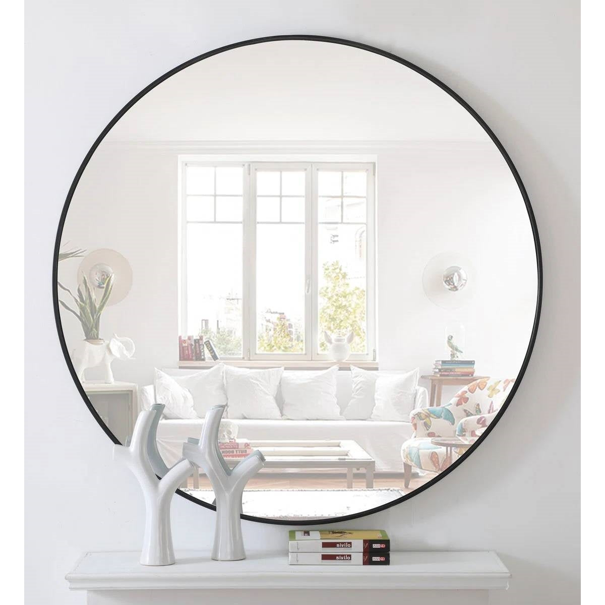 Round 28-inch Wall Mirror in Black - Living Room Bedroom Accent Bathroom Mirror-4