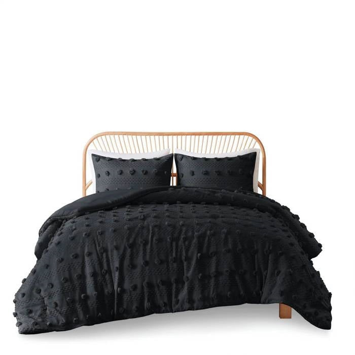 Twin/Twin XL 2 Piece Pompom Microfiber Hypoallergenic Comforter Set in Black-0