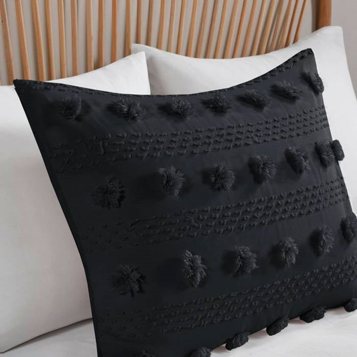 Twin/Twin XL 2 Piece Pompom Microfiber Hypoallergenic Comforter Set in Black-3