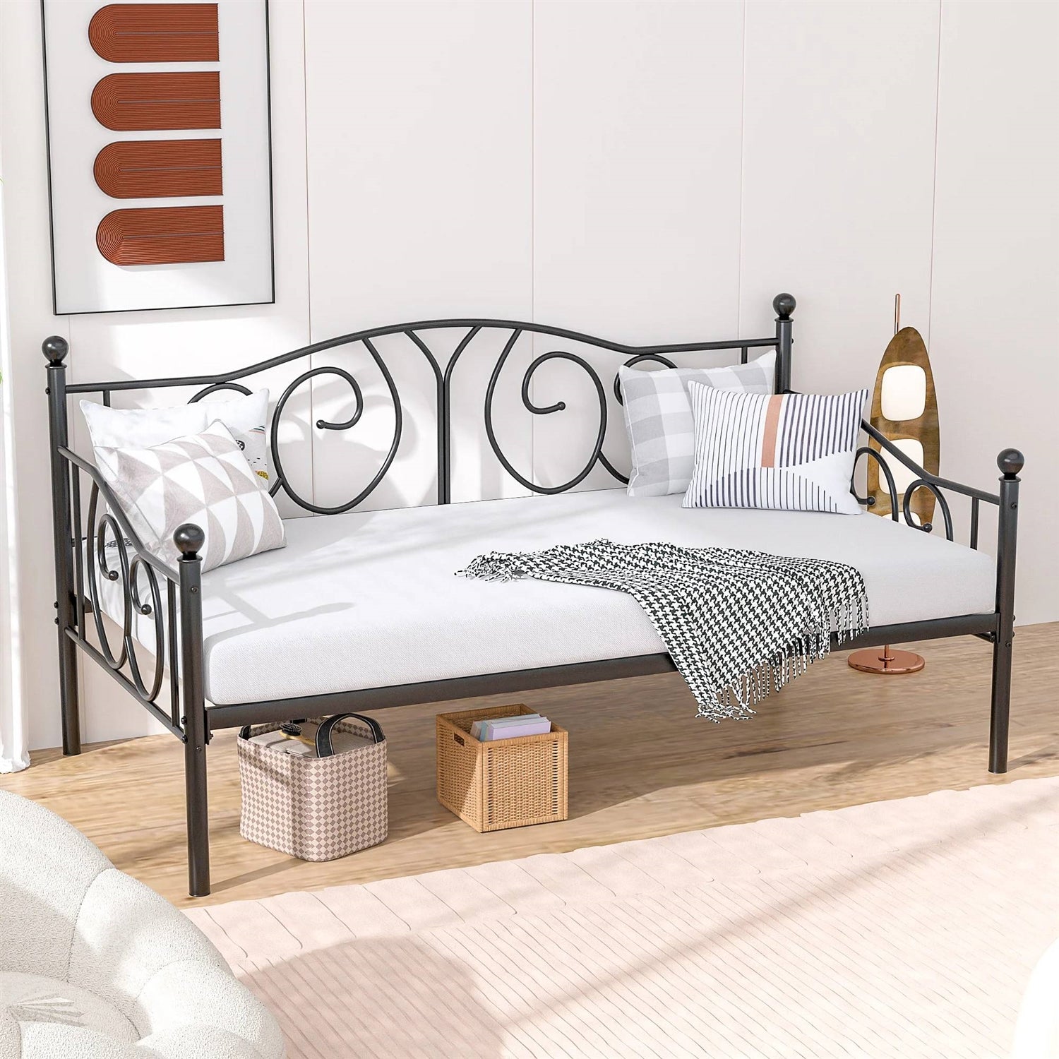 Twin size Victorian Black Metal Daybed Frame - 350 lbs. Weight Capacity-2