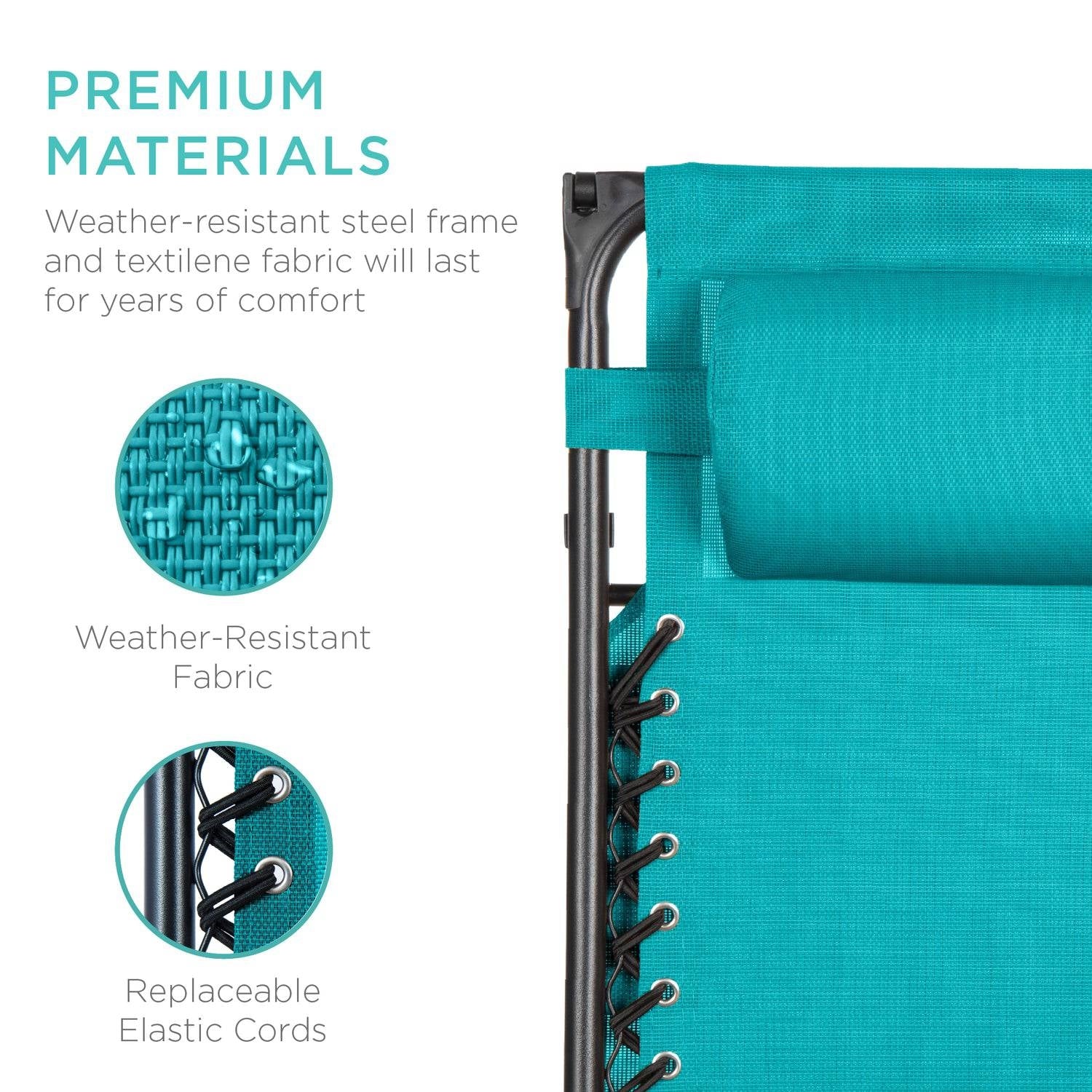 Teal Blue Zero Gravity Folding Reclining Patio Lounge Chair with Canopy-2