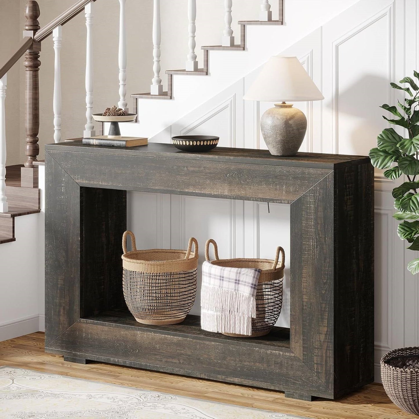 Modern Farmhouse 47-inch Long Sofa Table in Dark Grey Black Wood Finish-3