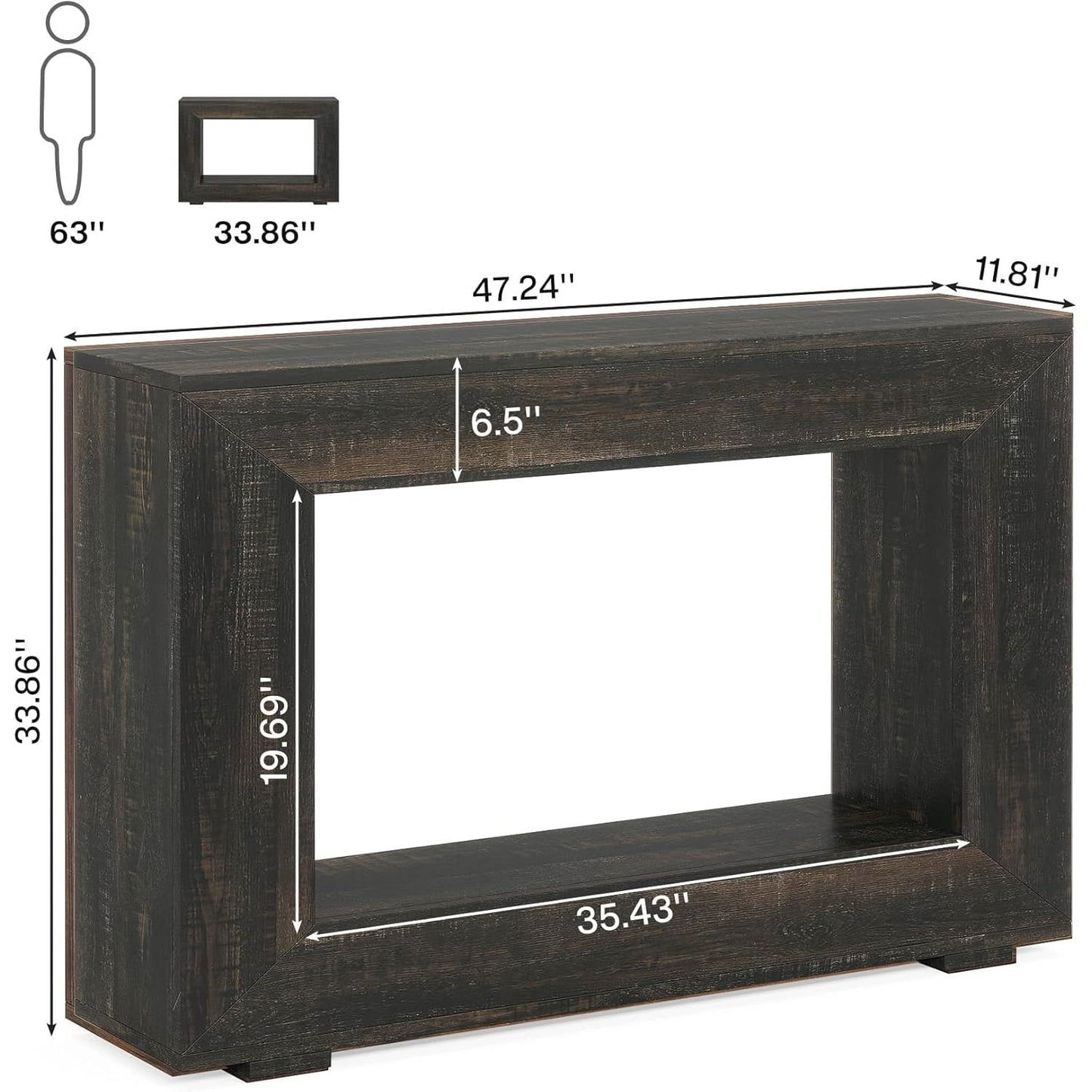 Modern Farmhouse 47-inch Long Sofa Table in Dark Grey Black Wood Finish-4