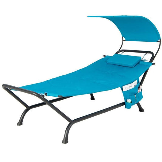 Teal Blue Outdoor Hammock Chaise Lounge Chair Cot with Canopy and Storage Bag-0