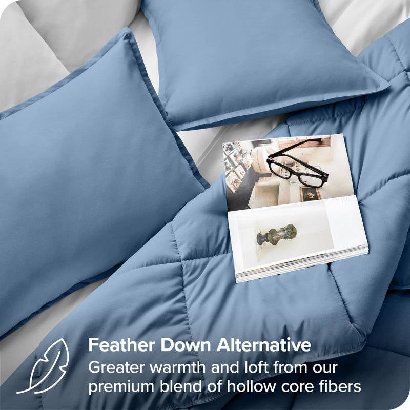 King/Cal King Size All Season Super Soft Down Alternative Comforter Set Blue-3