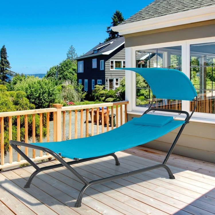 Blue Polyester Chaise Lounge Chair Hammock with Canopy and Storage Bag-1