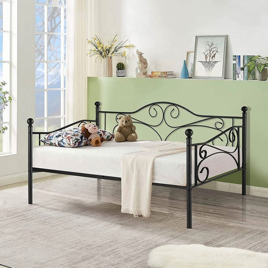 Twin size Classic Heavy Duty Steel Daybed Frame in Black Metal Finish-0