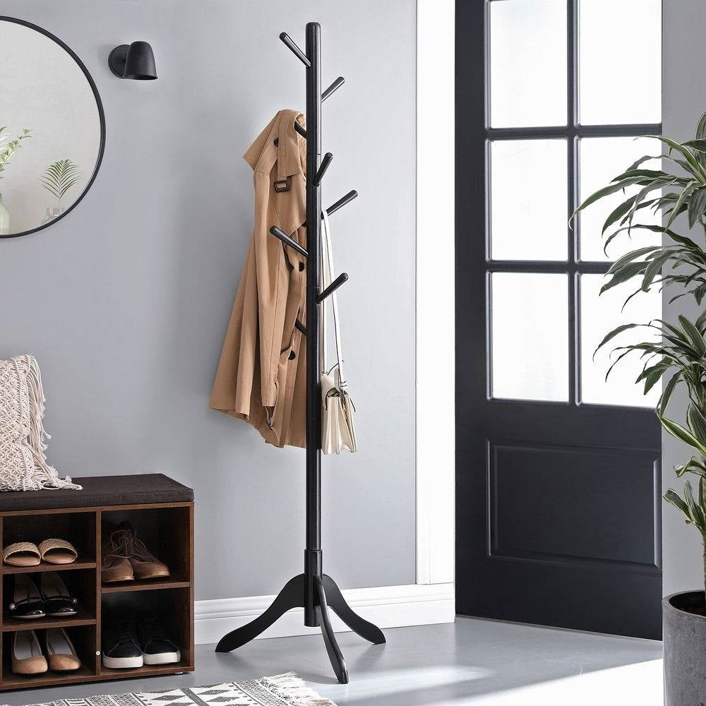 Space Saving Solid Wood Modern Coat Rack in Black Finish-0