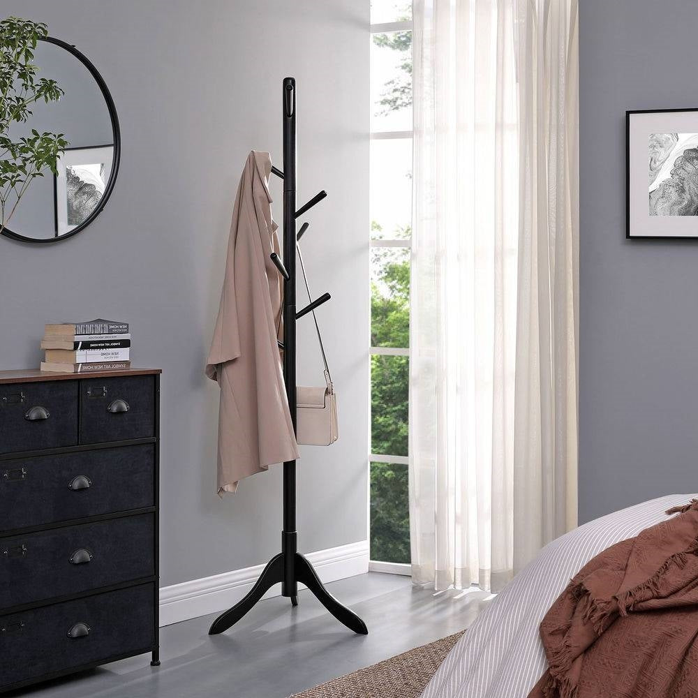 Space Saving Solid Wood Modern Coat Rack in Black Finish-1