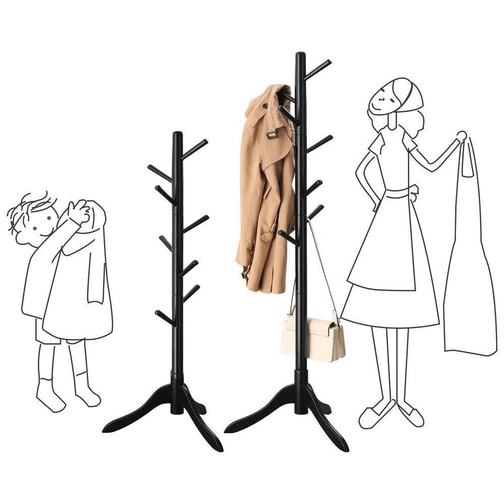 Space Saving Solid Wood Modern Coat Rack in Black Finish-2