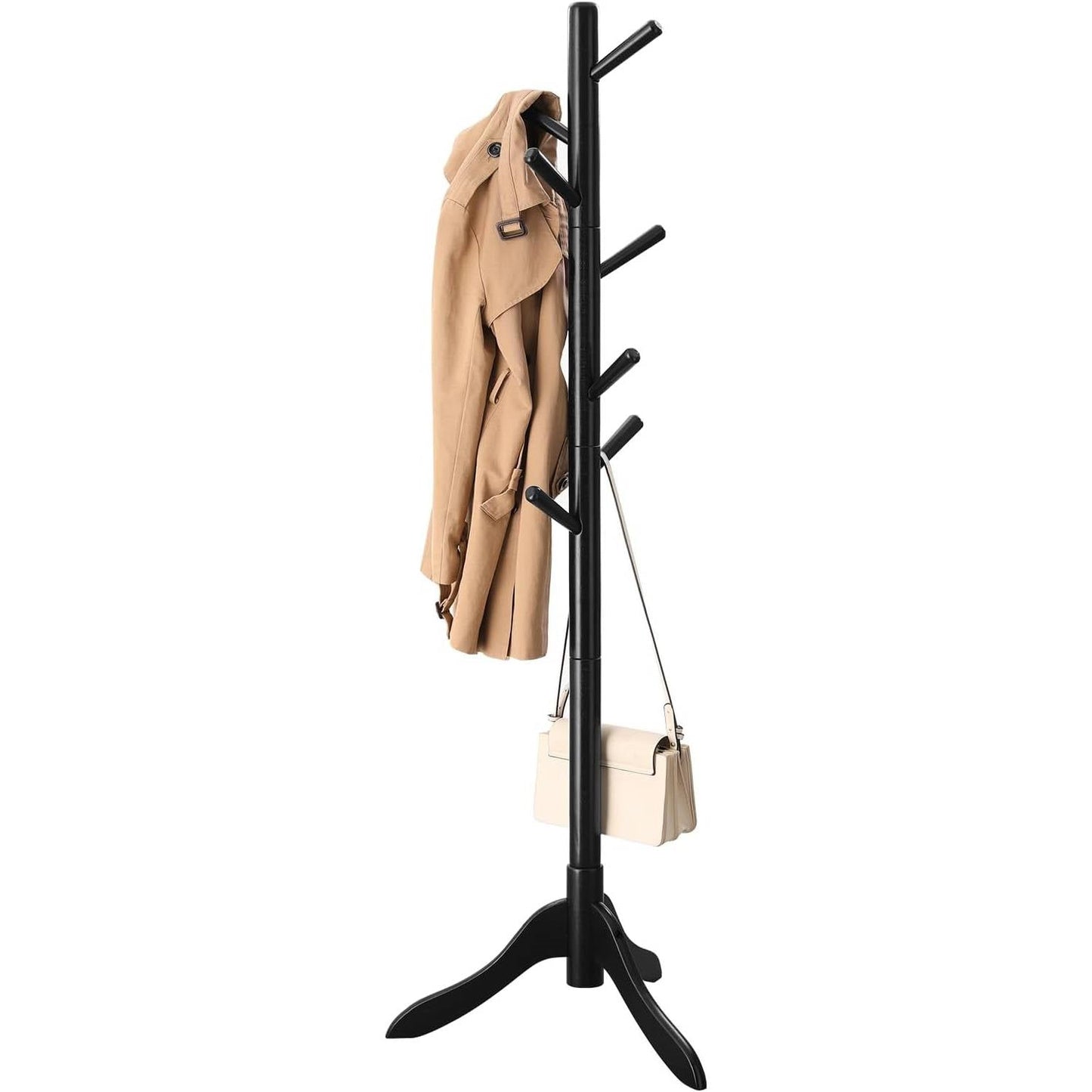 Space Saving Solid Wood Modern Coat Rack in Black Finish-3