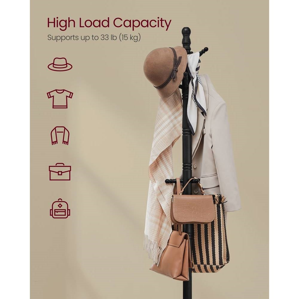 Solid Wood Coat Rack with 10 Hooks in Black Finish-2
