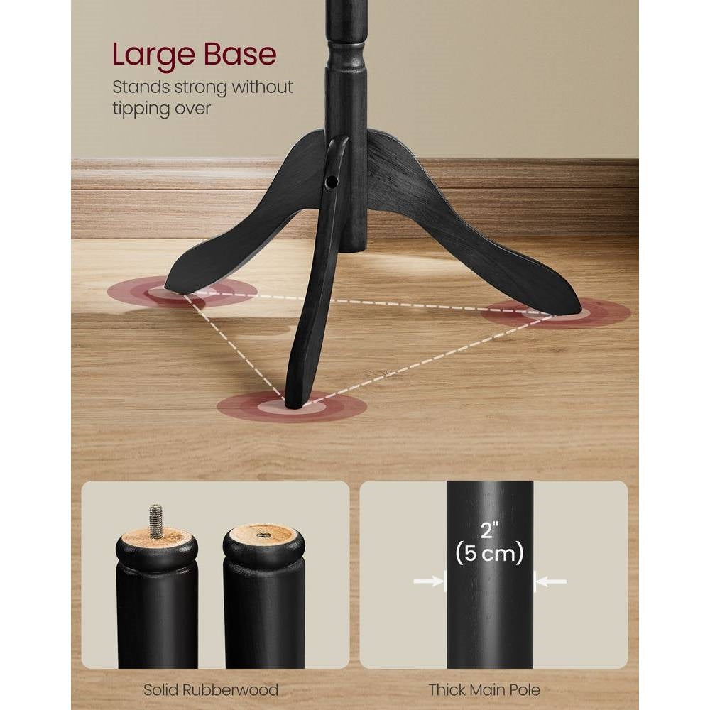 Solid Wood Coat Rack with 10 Hooks in Black Finish-4
