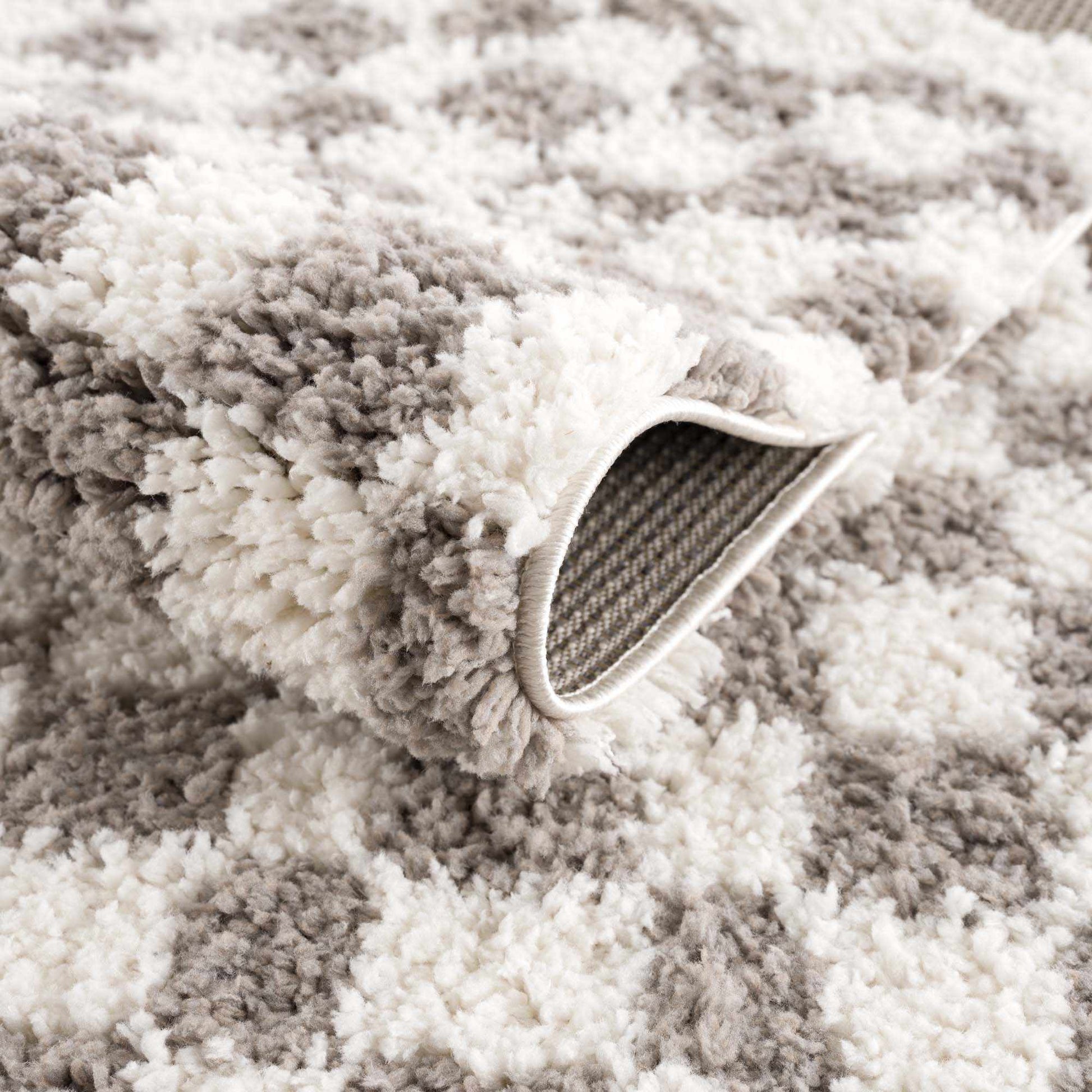 Kieu Taupe Checkered Plush Rug-3