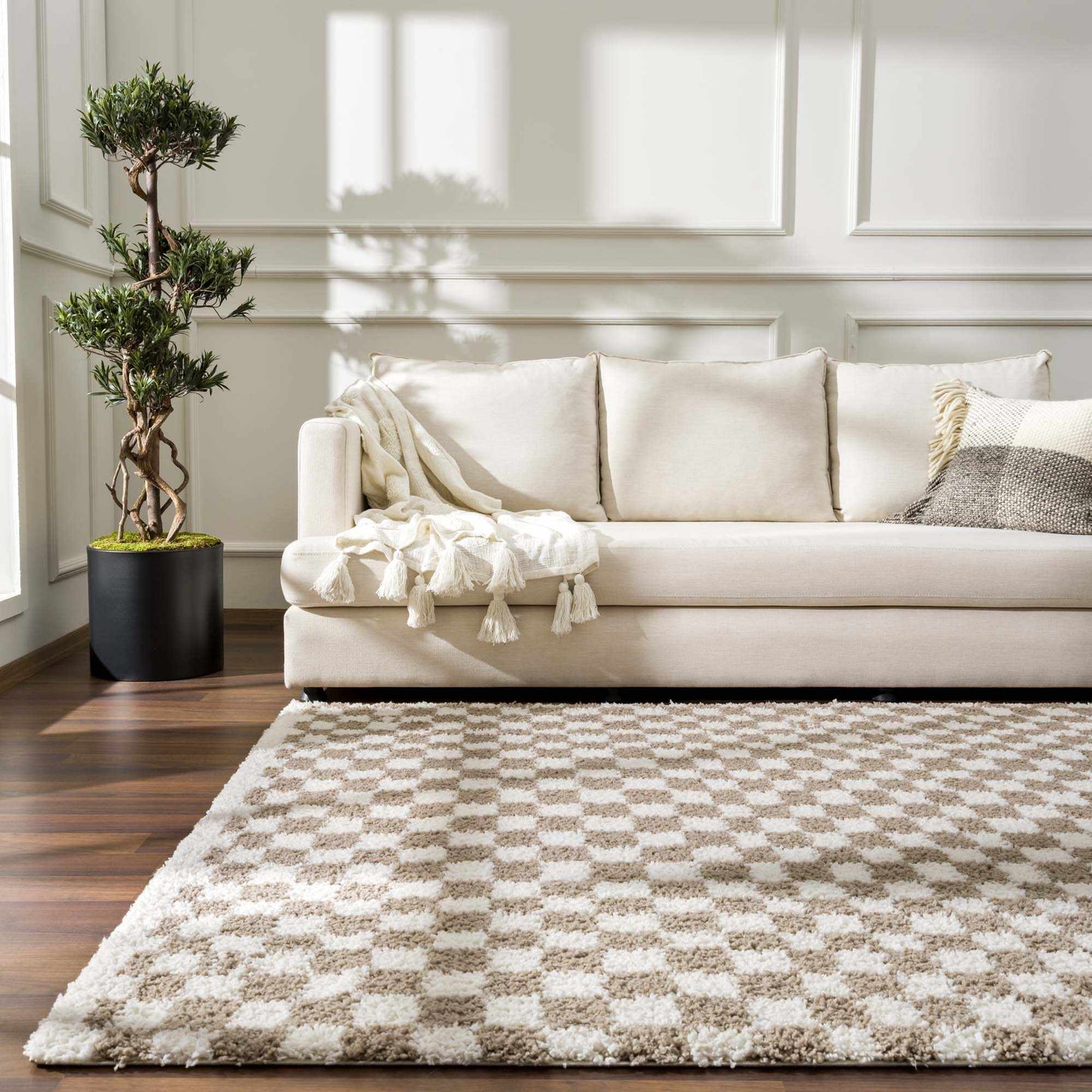 Kieu Light Gray & Taupe Checkered Area Rug-5