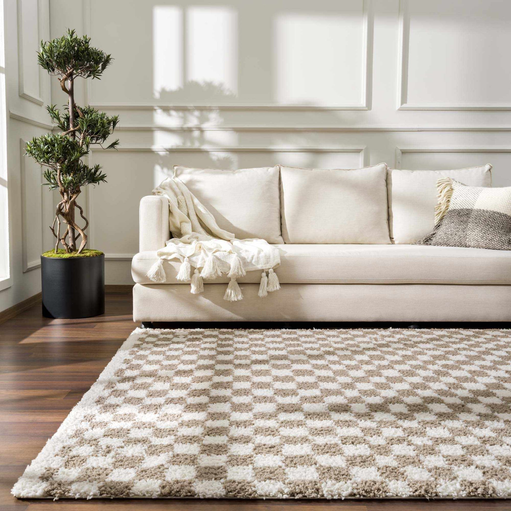 Kieu Light Gray & Taupe Checkered Area Rug-5