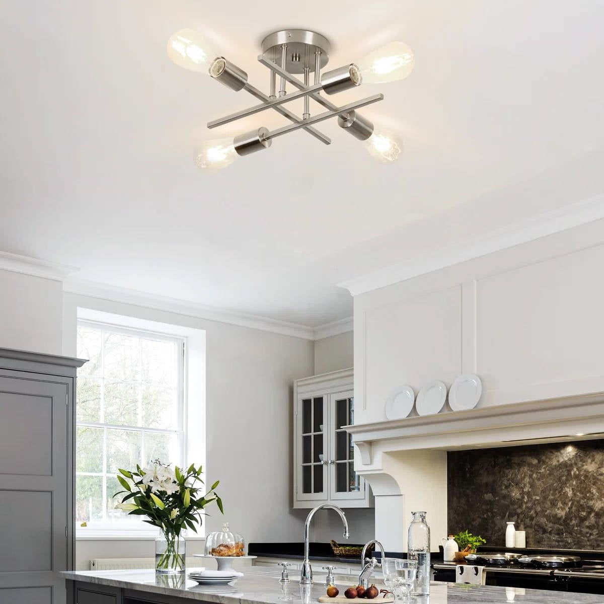 4-Light Modern Flush Mount Sputnik Ceiling Light Fixture in Brushed Nickel-2