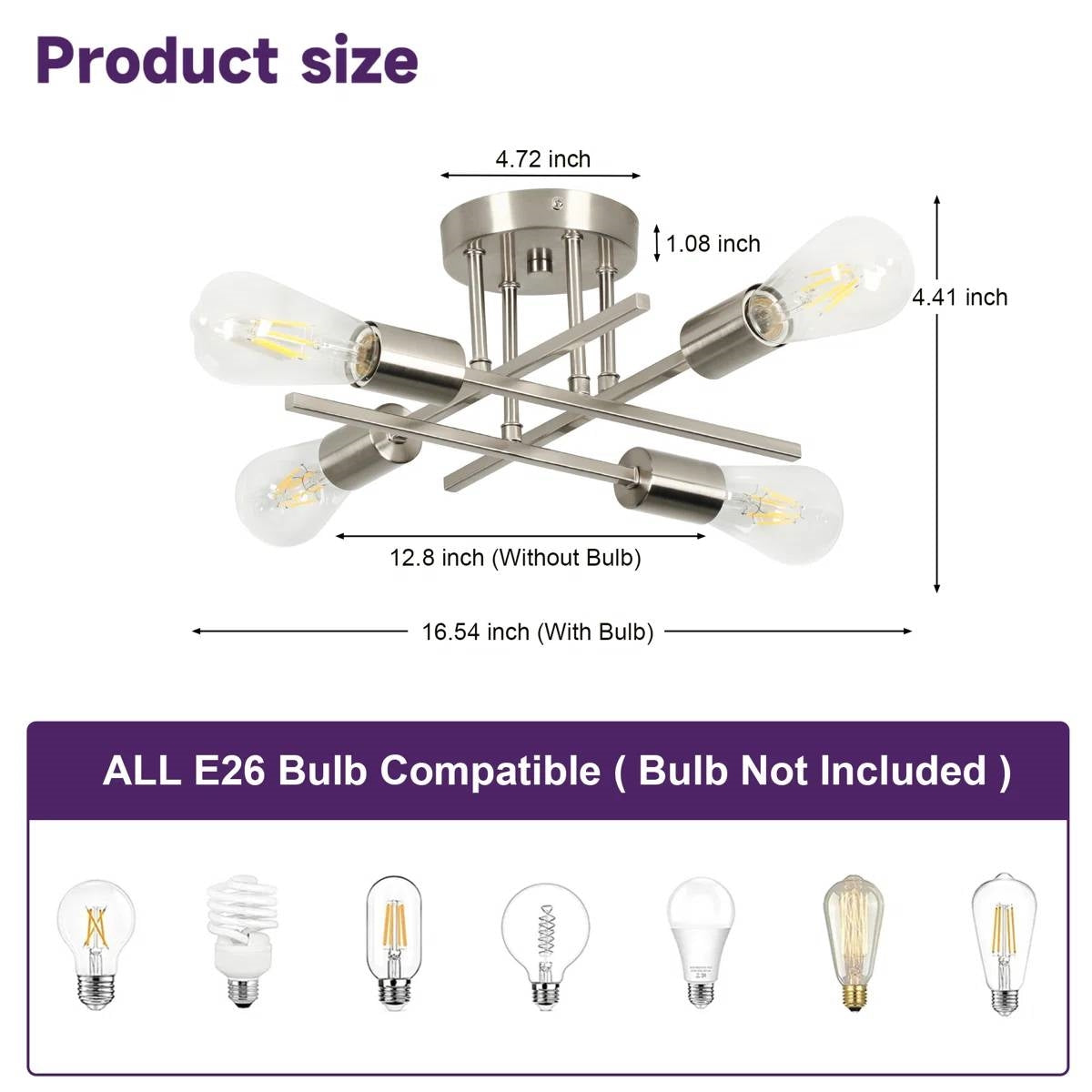 4-Light Modern Flush Mount Sputnik Ceiling Light Fixture in Brushed Nickel-4