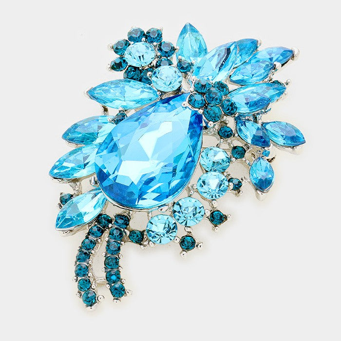 Glass Crystal Teardrop Flower Pin Brooch Pendant