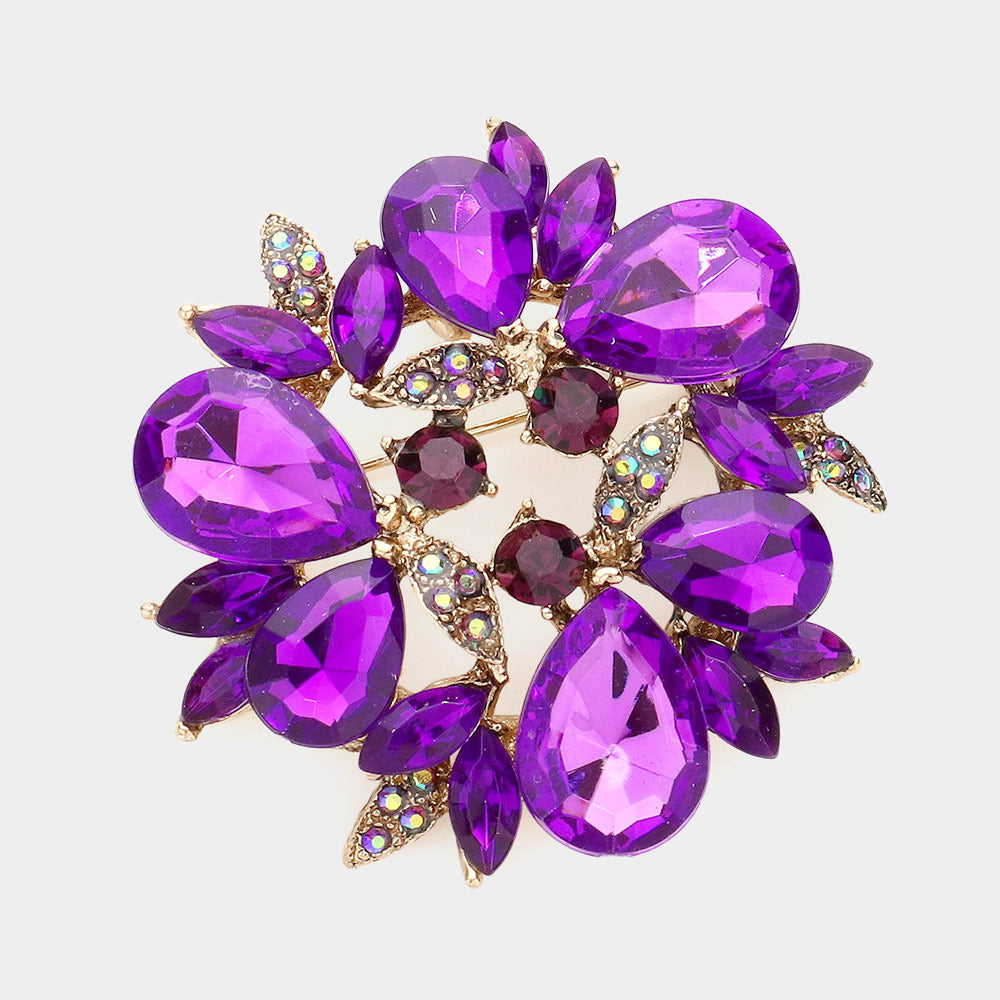 Glass Crystal Teardrop Wreath Pin Brooch