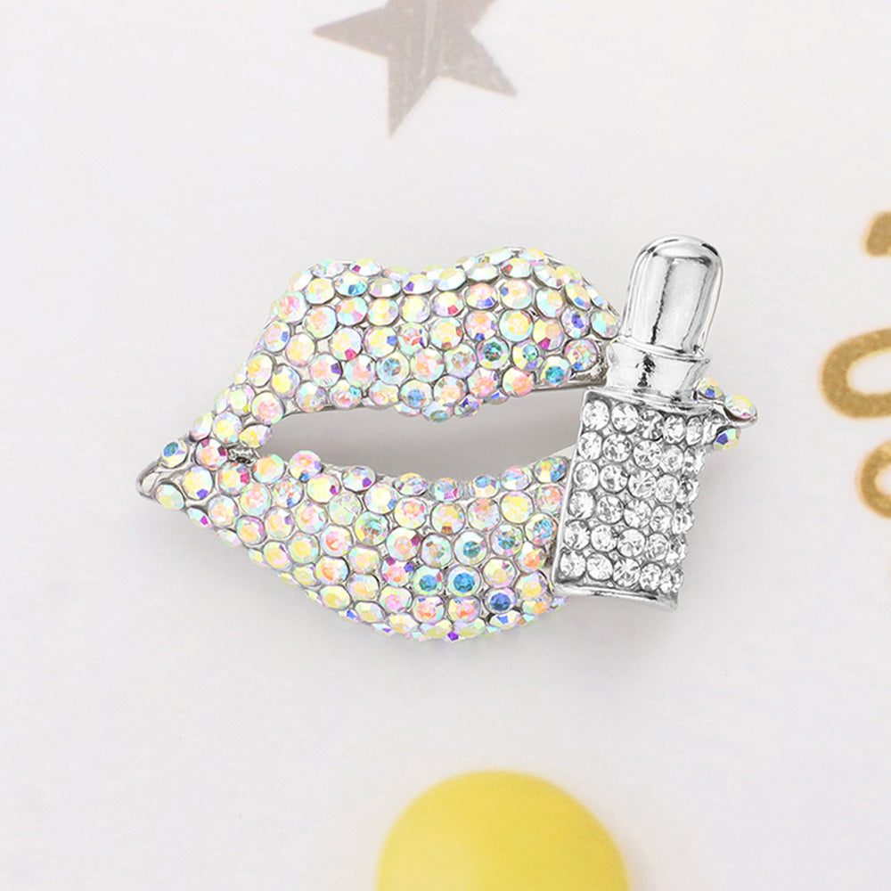 Bling Studded Lip and Lipstick Pin Brooch