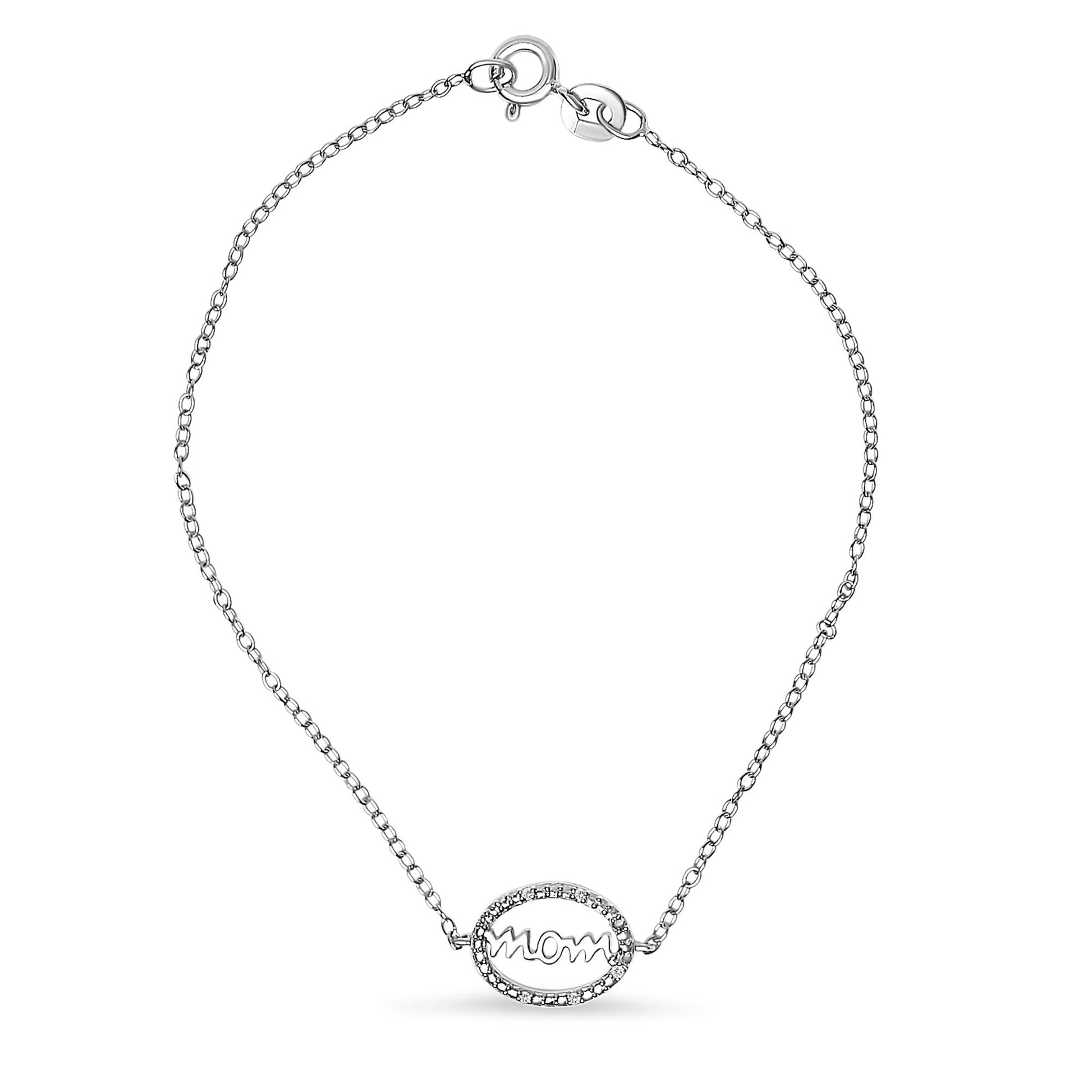 .925 Sterling Silver Diamond Accent MOM Charm Bracelet (J-K Color, I2-I3 Clarity) - 7" Inches-0