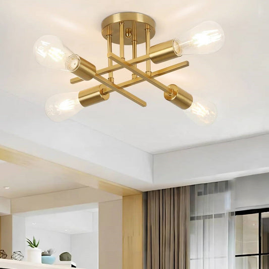 4-Light Flush Mount Modern Sputnik Ceiling Light Fixture in Brass Finish-0