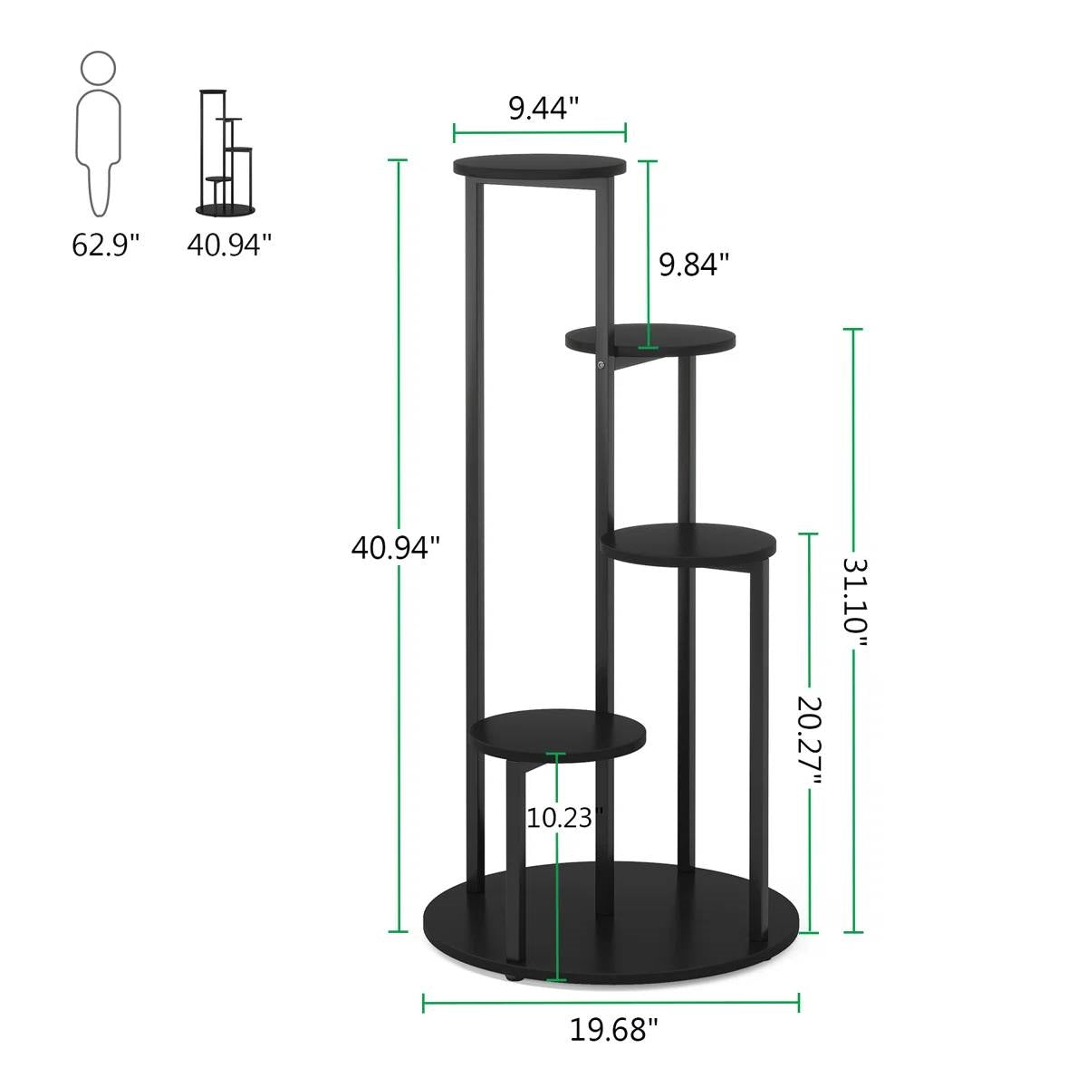 5-Tier Indoor Plant Stand with Black Metal Frame and Brown Wood Finish Shelves-4