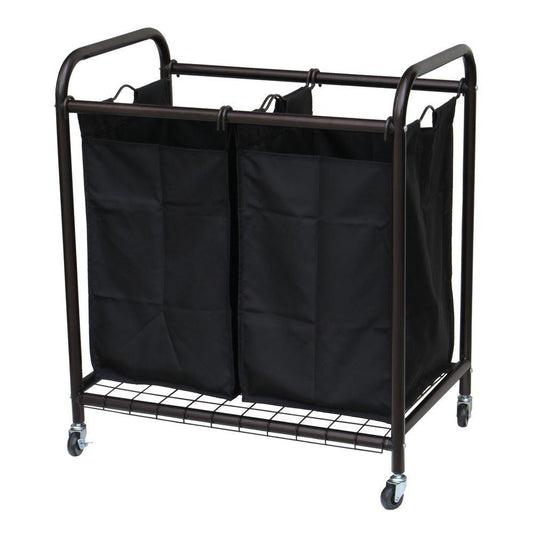 Bronze Laundry Hamper Cart with 2 Black Sorter Bags-0