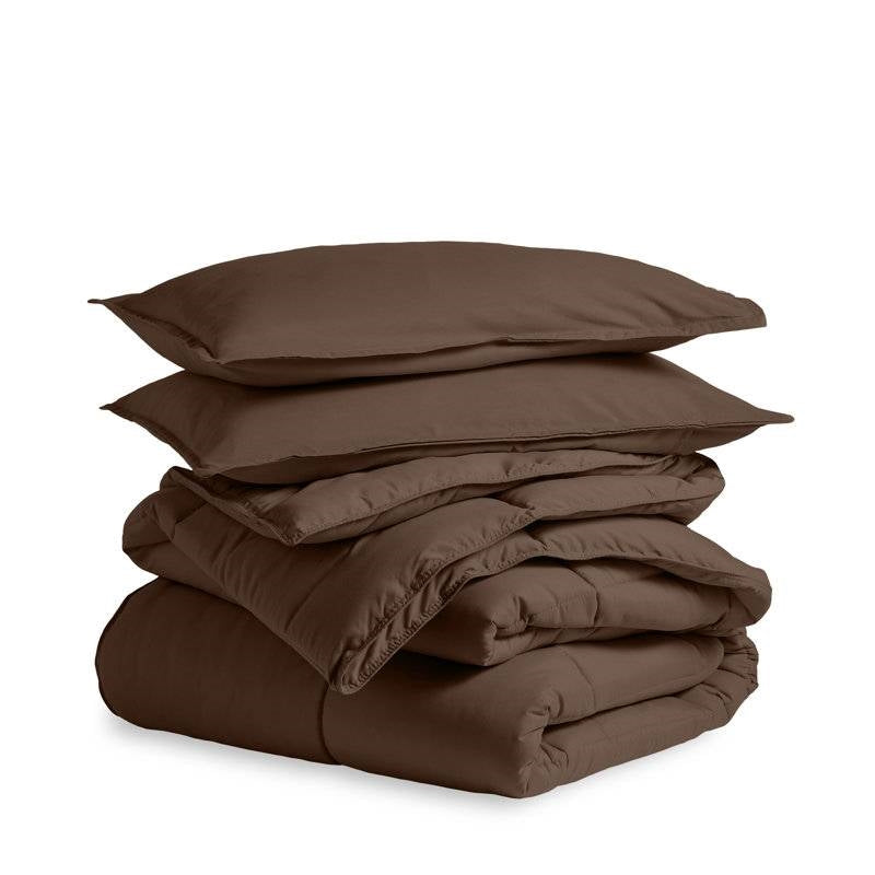 Full size 3-Piece Down Alternative Microfiber Comforter Set in Chocolate Brown-1