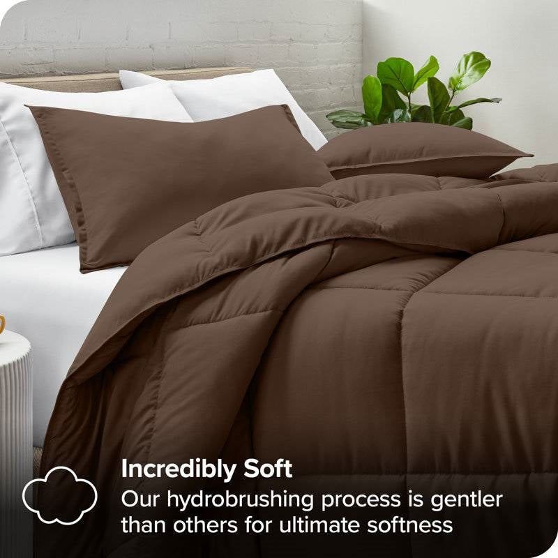 Queen size 3-Piece Down Alternative Microfiber Comforter Set in Chocolate Brown-2