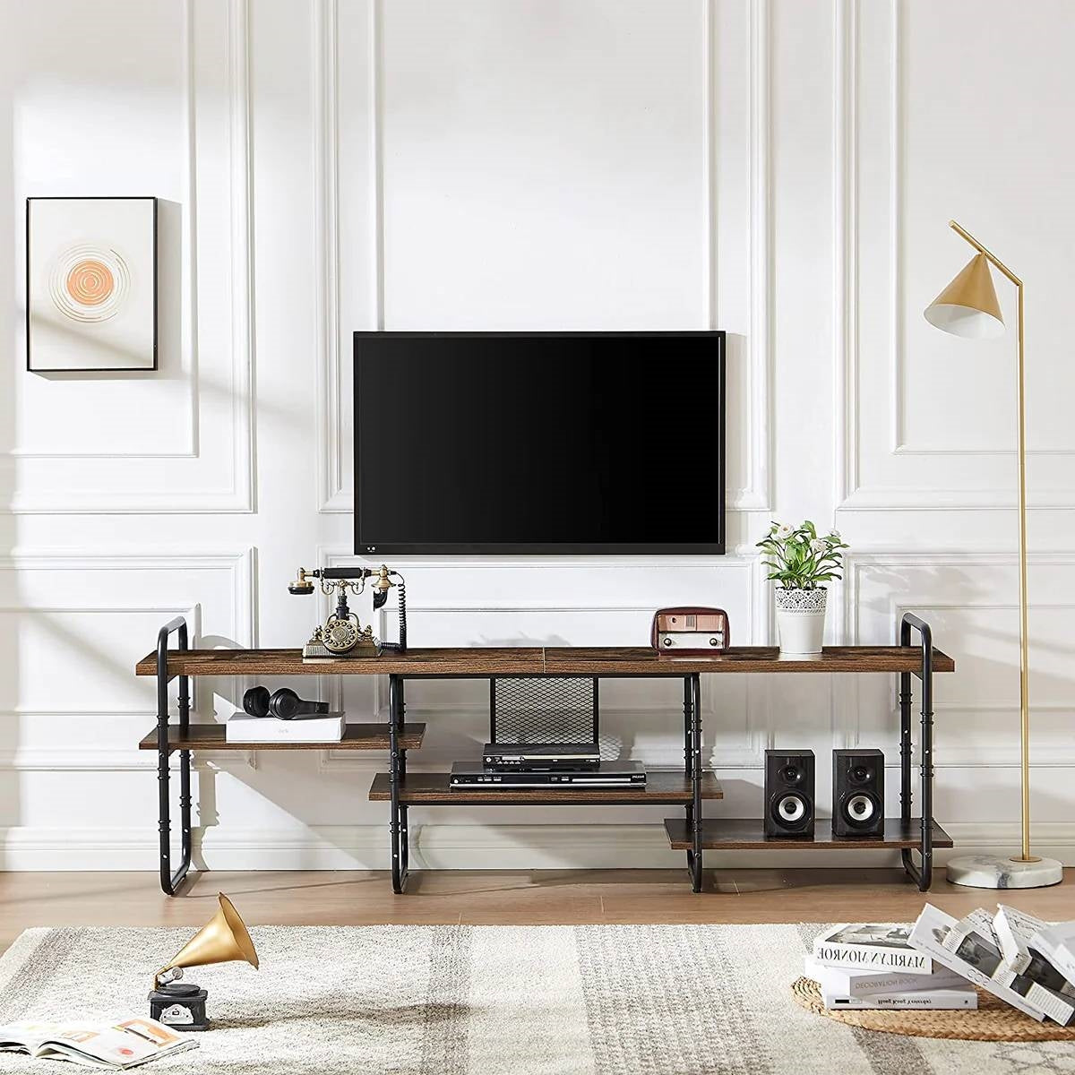 Modern Metal Wood Industrial Entertainment Center TV Stand for TV up to 65-inch-0